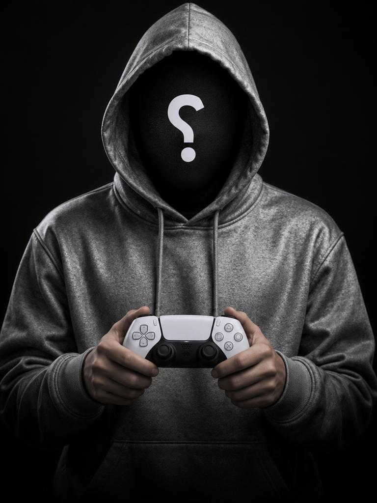 صانع محتوى مجهول 3 بوجه فارغ وعلامة استفهام ويحمل يد تحكم