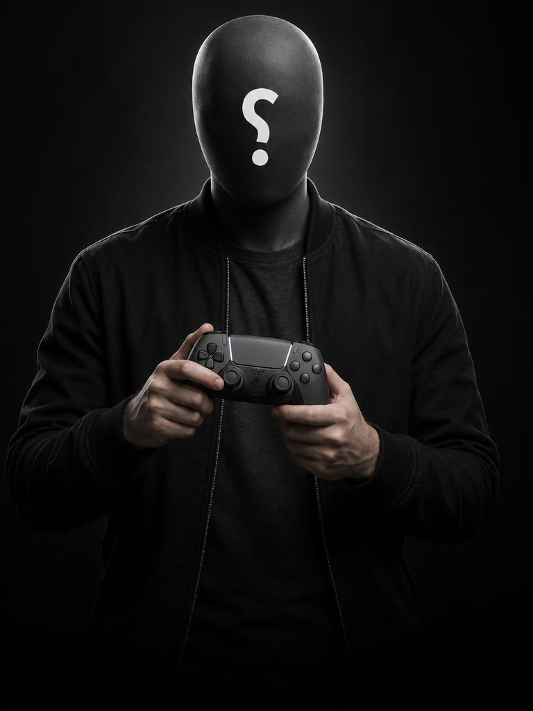 صانع محتوى مجهول 4 بوجه فارغ وعلامة استفهام ويحمل يد تحكم